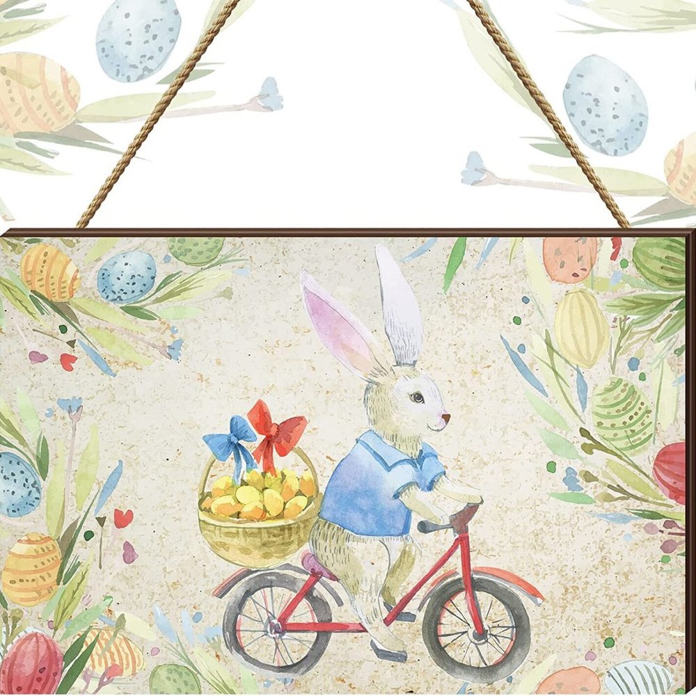 Easter Sign Bunny Bike Easter Signs Decor Religious Easter Door Rabbit - Picture 3 of 8